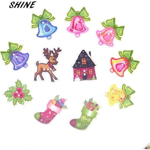 SHINE Wooden Sewing Buttons Scrapbooking Christmas Style Mixed Two Holes 24PCs Costura Botones Decorate bottoni botoes