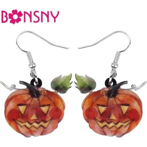 Bonsny Acrylic Halloween Anime Demon Pumpkin Earrings Drop Dangle Festival Decoration Accessory Girls Teen Charm Hot Party Gift