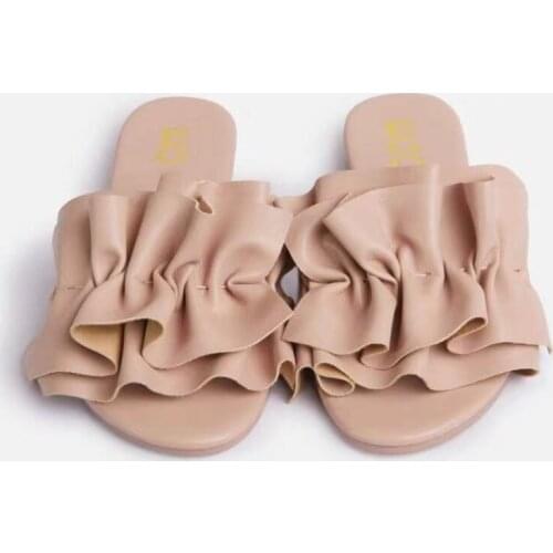 Flat with Womens Shoes for Party Fashion Pleated Beach Female Footwear Large Size Shallow Non-slip Street Woman Sandals