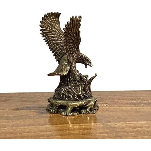 Antique Solid Copper Ornaments Bronze Flying Eagle Statue Brass Miniatures Figurines Home Decorations Office Desk Decor Tea Pets