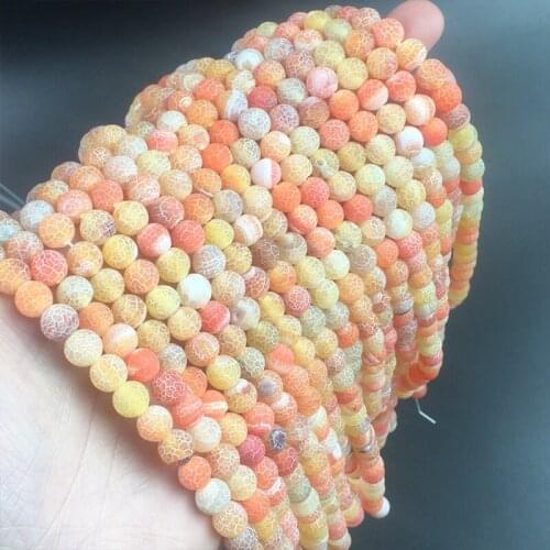 Natural Round Stone Orange Frost Cracked Dream Fire Dragon Veins Agates Beads For Jewelry DIY Making Bracelet 15'' 6 8 10mm