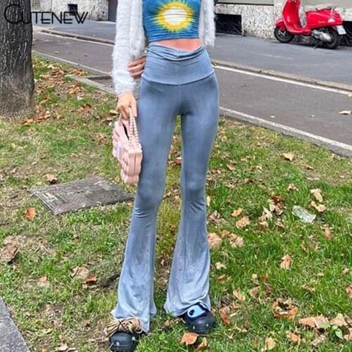 Cutenew Y2K Summer Harajuku High Waist Flare Women Pants E-Girl Style Strechy Streetwear Casual Elasticity Solid Female Trousers