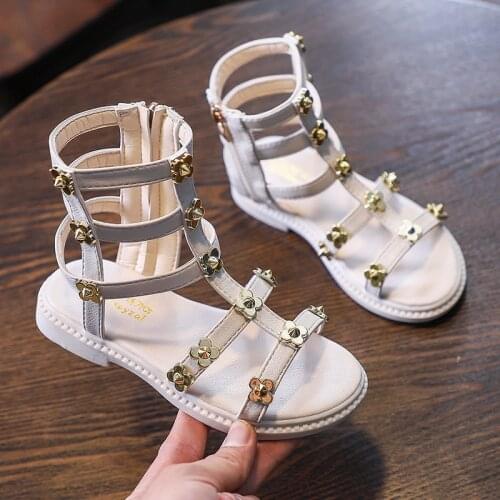 Kids Shoes for Girl Sandals 2021 Summer New Ankle-high Tube Girls Fashion Roman Shoes Zipper Beach Pink Popularity Shoes