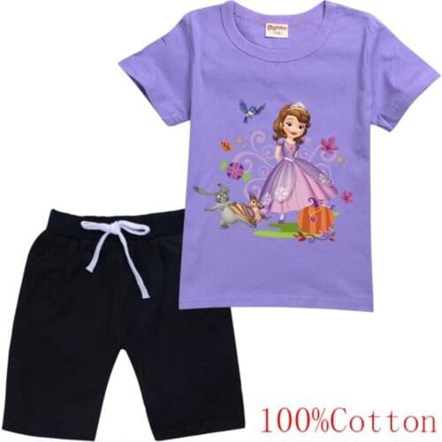 Disney princess Sophia children wear the new summer 2021 short sleeve T-shirt + shorts children suit of the girls
