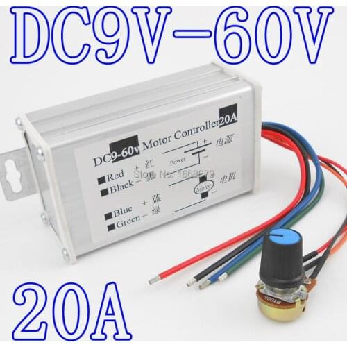 EBOWAN DC 9v 12v 24v 36v 48v 60v 20A 1200W PWM Motor Controller Motor Speed Regulator Switch