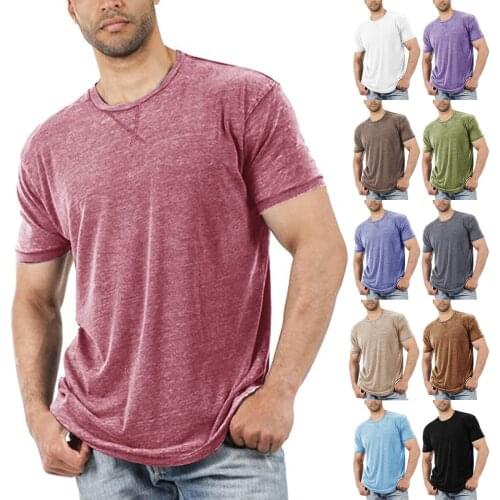 2021 New T-shirts Men Short Sleeve T-shirts Summer Casual Round Neck Tee Soft Solid Color Casual Tops Man