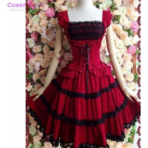 Gothic Lolita Dress JSK Cotton Lace Trim Pleated Red Lolita Jumper Skirt