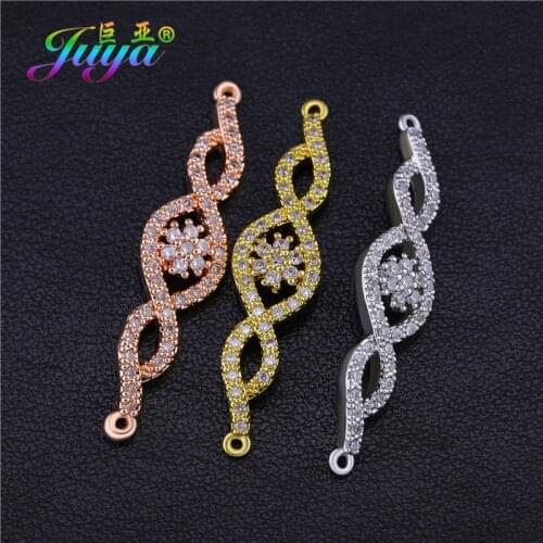 Juya Womens Jewelry Material Micro Pave Zircon Lucky Flower Charm Connectors Accessories For Hand made Earring Bracelet Making