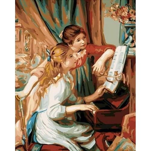 GATYZTORY Frame Oil Painting by Numbers Girl playing piano DIY Paint By Numbers Frame Canvas Painting Figure Handpaint Home Deco