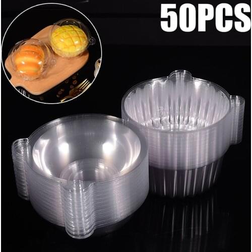 50pcs Disposable Cake Fruit Cases Clear Plastic Party Muffin Cake Bowl Cutlery Single Clear Plastic Cupcake Salad Fruit Boxes