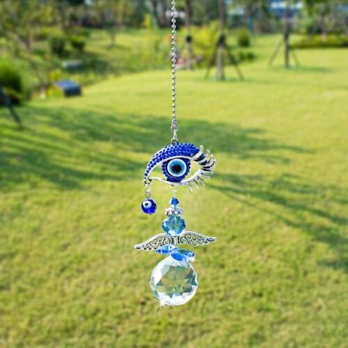 H&D Crystal Angel Suncatcher with Turkish Blue Evil Eye Rainbow Maker Fengshui Home Decor Lucky Protection Housewarming Gift