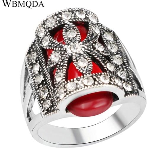 Fashion Red Crystal Wedding Engagement Rings For Women Silver Plated Vintage Jewelry Female Ring Bijoux Wholesale