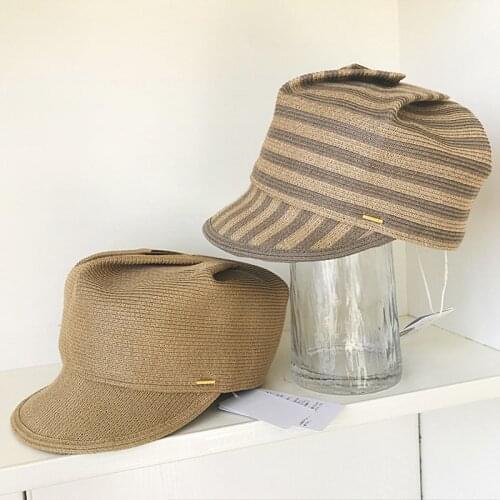 Fashion Spring Summer Hats For Women Wide Brim Visor Straw Cap Striped Foldable Sun Hat Lady Outdoor Derby Beach Hat Anti-UV Cap