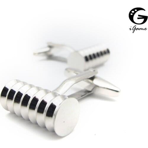 IGame Mens Cylinder Cuff Links Silver Color Brass Material Screw Design Shirt Cufflinks Free Shipping