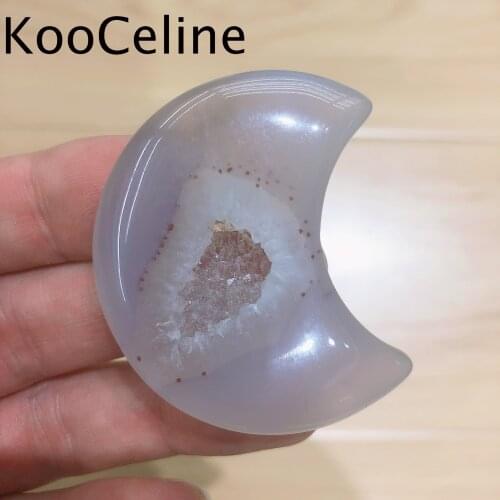 Natural Crystals Quartz Agate Moon Shape Geode Energy Reiki Healing Stones Room Home Aquarium Decoration Accessories Gemstone