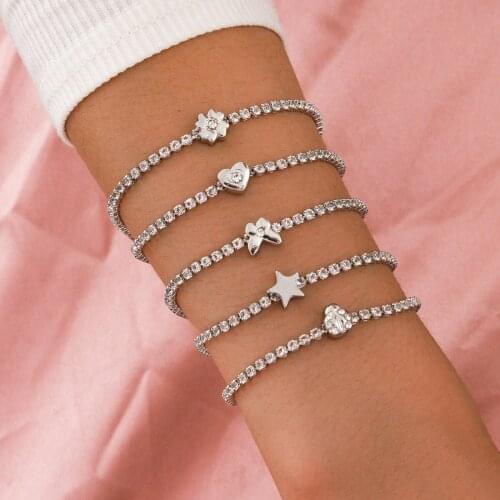 New Jewelry With Artificial Crystal Flower Five-star Butterfly Love Rhinestone Bracelet Set Of 5 For Woman wholesale