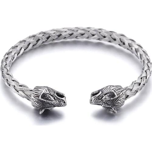 New Wolf head Stainless steel skull open mens bracelet punk bracelet