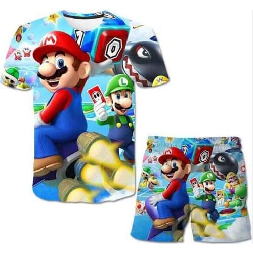 Cartoon Mario-Bros Luigi Girls Boys Clothes Pants Suit Tshirts Baby Boys T Shirt Kids Clothes Boy T-shirt Children Clothing Shor