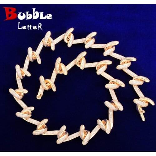 Hook Shape Zirconia Necklace Chain Mens Hip Hop Link Gold Color Plated Copper Fashion Rock Jewelry