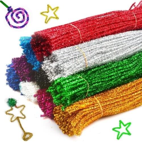100pcs Glitter Chenille Stems Pipe Cleaners Plush Tinsel Stems Wired Sticks Kids Educational DIY Craft Supplies Toys Craft