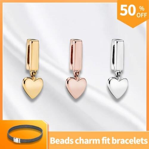925 Sliver Original Fit Pandora Jewelry Heart Dangle Beads Clip Bracelets DIY Charms Collections Gift For Women