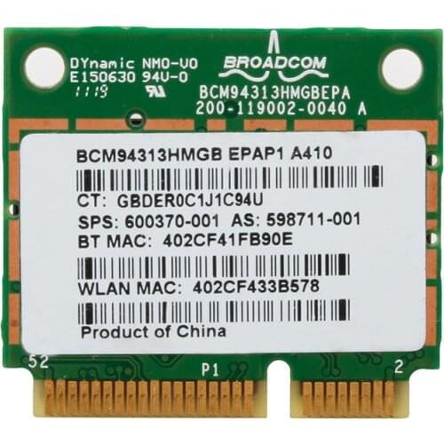 Half Mini PCI-E 802.11n Wifi Card Bluetooth BCM94313HMGB 600370-001 for DELL HP