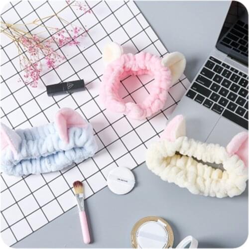 1 Piece Cute Cat Ears Hair Band Face Wash Headwear For Women Girls Headband Makeup Mask Hair Set
