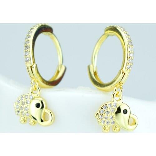 Gold-plated handmade jewelry fashion cute pendant micro-inlaid zircon elephant animal earrings ladies party accessories
