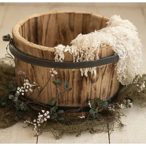 Newborn photography props new style do old retro wooden barrel charcoal burning craft container full-moon baby posing props