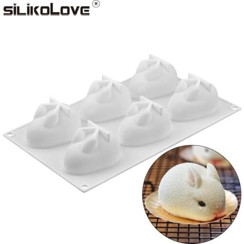 SILIKOLOVE New Cake Decorating Moulds Silicone 3D Bunny Rabbit Cake Molds Silicone Molds for Baking Dessert Mousse 6 Forms