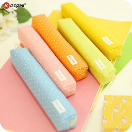Cute Candy Color Pencil Case Kawaii Dot Canvas Pen Bag Stationery Pouch For Girls Gift Office School Supplies 19*3*2.5cm
