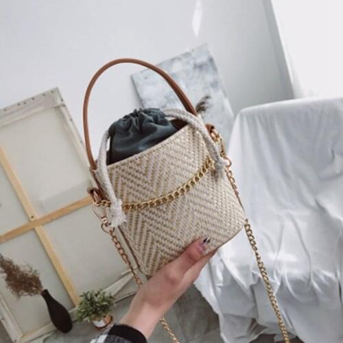 British wind straw bucket pouch 2019 summer new casual beach bag shoulder diagonal hand bag