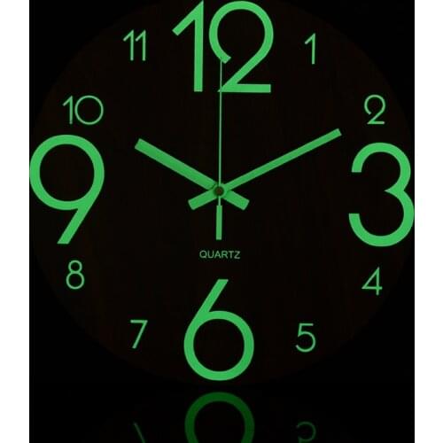 12'' Luminous Wall Quartz Clock Big Number Needle Clock Hanging Glow In The Dark For Home Bedroom Living Room Wall Decor