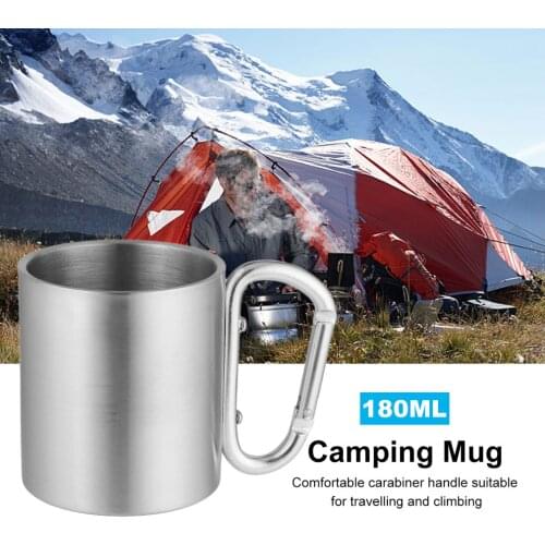 Outdoor Stainless Steel Water Tea Coffee Mug Self Lock Carabiner Handle Cup For Camping Hiking Climbing Portable Camping Mug