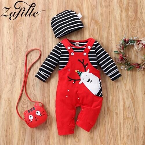 ZAFILLE My First Christmas Baby Clothes Striped T-shirts+Deer Overalls New Years Costume Party Toddler Baby Christmas Outfits