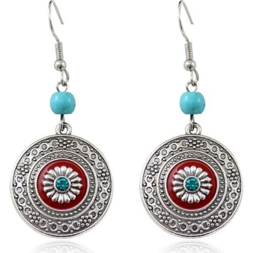 Fashion Bohemia Earrings Big Circle Round Green Zircon Crystal Natural stone Drop Earrings for Woman Oorbellen Aretes Bijoux