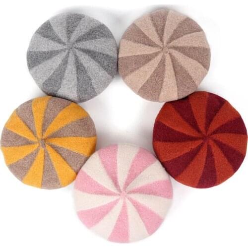 Womens Wool Blends Beret Hat Female Fall Winter Octagonal Pumpkin Hats Artist Painter Cap