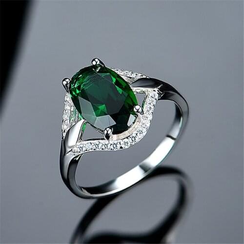 DY Center Oval Gemstone Nano Emerald CZ Retro Unique Ring For Female Wedding Engagement Fine Jewelry 925 Sterling Silver Ring