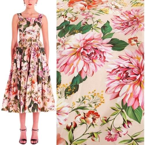 145cm Width Sicily Big Flowe Cotton and Imitation Cotton Fabric For Woman Summer Dress Blouse Tissu Tela Хлопок материал DIY