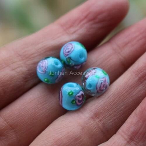 30Pieces/Lot 8mm 10mm Round Lampwork Glass Flower Beads Solid Ocean Blue Color for jewelry makingWholesale and Retail
