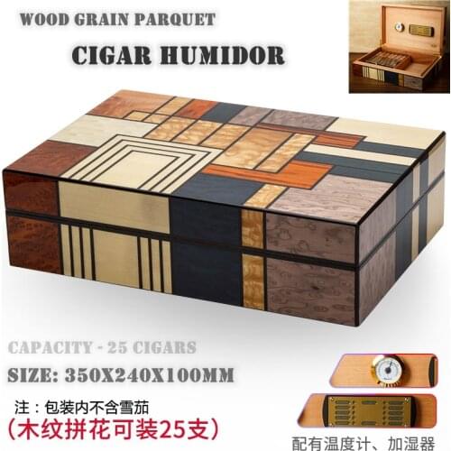 350x240x100mm Cedar Wood Cigar Humidor Capacity 25 Cigarettes Storage Box Cool Design Moisturizing Wood Grain Parquet Cigar Case