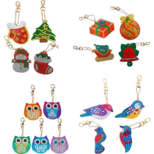 5pcs DIY Full Drill Special Diamond Painting Keychain Animal Keyrings Women Bag Pendant Key Ring Christmas Gift