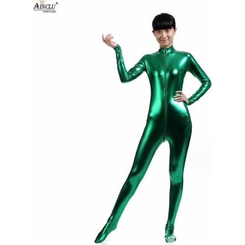Ainclu Spandex Glue Bodysuit Shiny Catsuit Sexy Dark Green Zentai for Adults Outcrop Body Suit Costume Party and Hallween