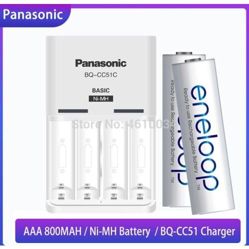 Panasonic 1.2V 800mAh AAA Rechargeable Battery 2020 New Ni-MH AAA Batteries For Microphone Radio Headlamp + BQ-CC51 Charger