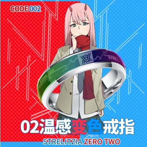 Anime DARLING in the FRANXX ZERO TWO Finger Ring Necklace Cosplay Men Women Pendant Discoloration Ring Take Photo Props Gifts