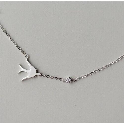 Free Shipping New Fresh Cute Swallow 925 Sterling Silver Jewelry Popular Animal Exquisite Pendant Necklaces N088