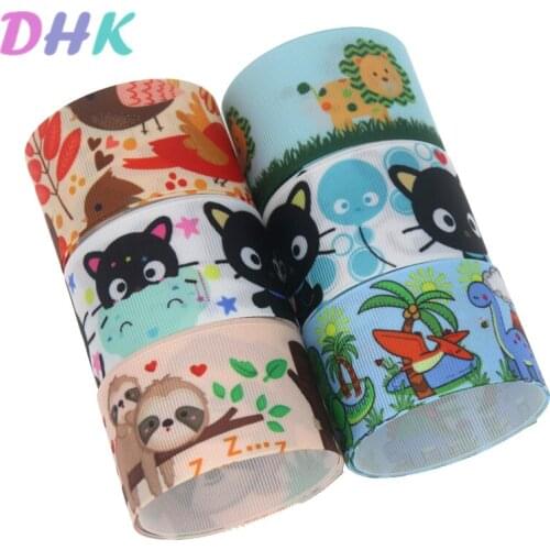 DHK 1.5'' 5yards cat sloth dinosaur lion Printed Grosgrain Ribbon Accessory Hairbow Headwear Decoration DIY OEM 38mm E1795