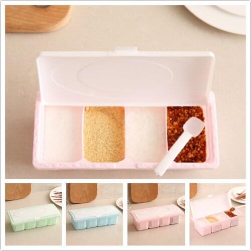 Eco-friendly Plastic Seasoning Jar Kitchen Condiment Box Wheat Pepper Salt Cans Herb Spice Containers Kitchen Tools With Spoon