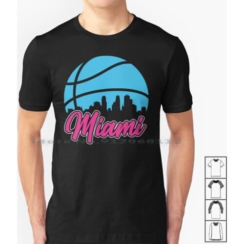 Retro Heat Basketball Miami City Skyline T Shirt 100% Cotton Miami Basketball Florida Basketball Heat Fan Heat Basketball Heat