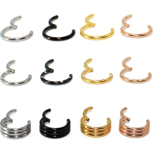 1Pcs G23 Titanium&Steel Septum Nose Clicker Ring Labret Ear Tragus Cartilage Daith Helix Earrings Ear Studs Piercing Jewelry 16G